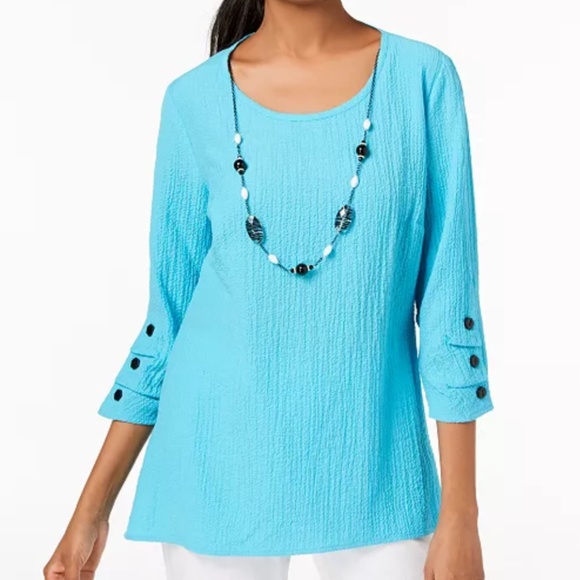 JM Collection Tops - Jm Collection Aqua Blue Crinkled Top